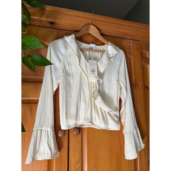 A New Day Flounce Long Sleeve V-Neck Ruffle Wrap Blouse SZ S NWT - Picture 4 of 13